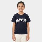 Girls Navy Blue Round Neck Regular T-Shirt, नेवी ब्लू, small