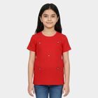 Girls' Red Round Neck Regular T-Shirt, लाल, small