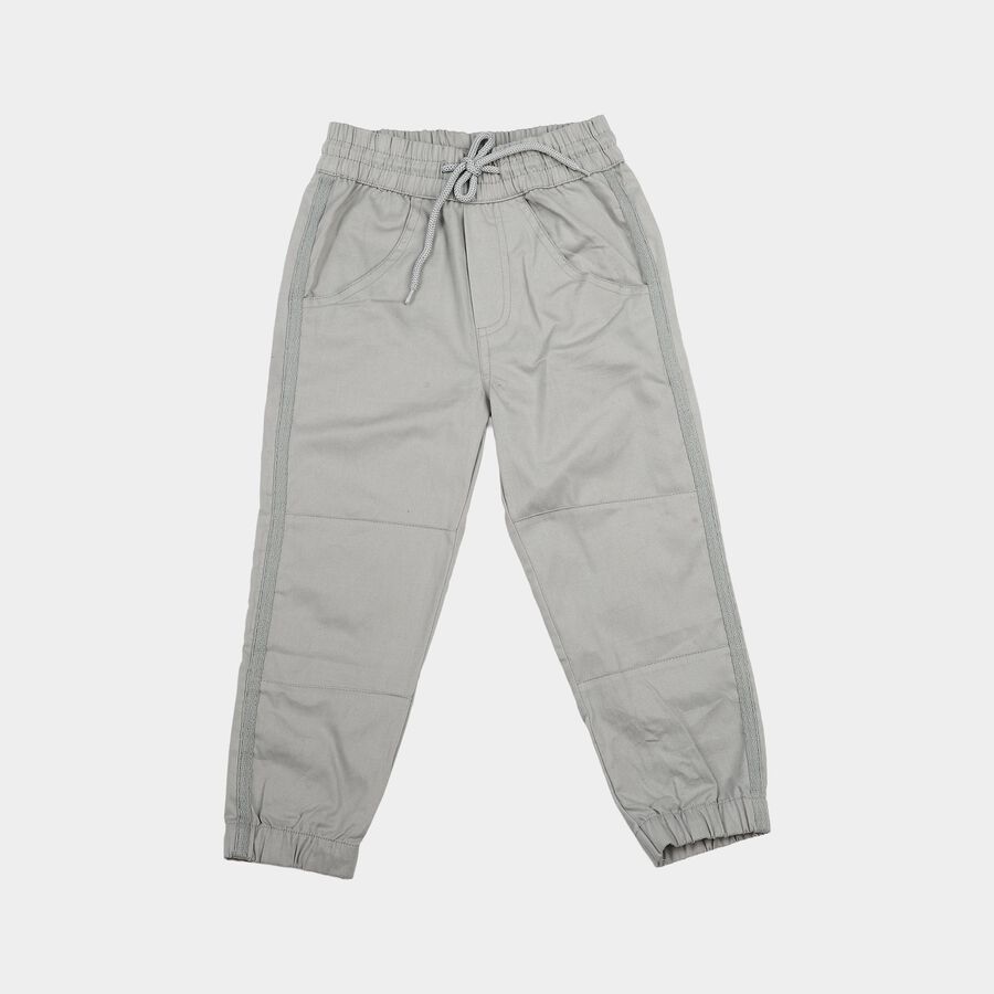 Boys' Grey Regular Fit Side Stripe Jogger Trousers, हल्का ग्रे, large