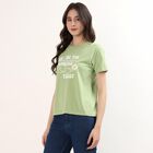 Women's Mint Round Neck Graphic Printed T-Shirt, हल्का हरा, small