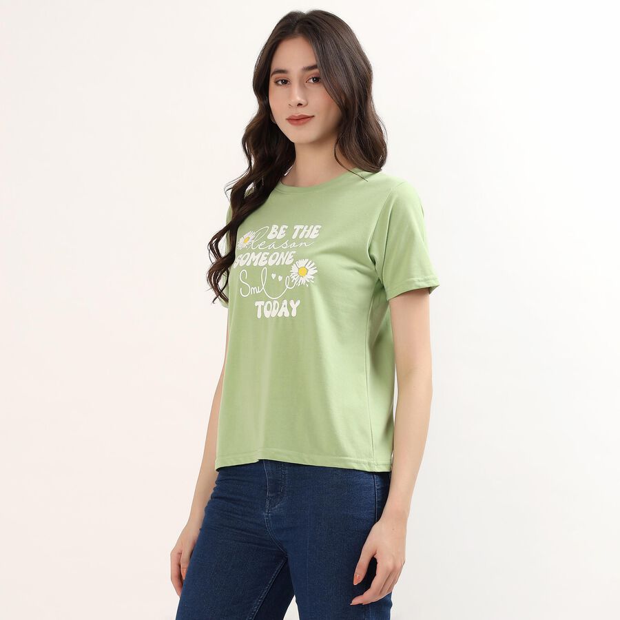 Women's Mint Round Neck Graphic Printed T-Shirt, हल्का हरा, large
