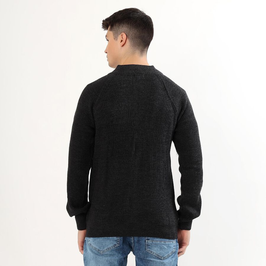 Men's Charcoal Zip Neck Casual Pullover, चारकोल, large image number null