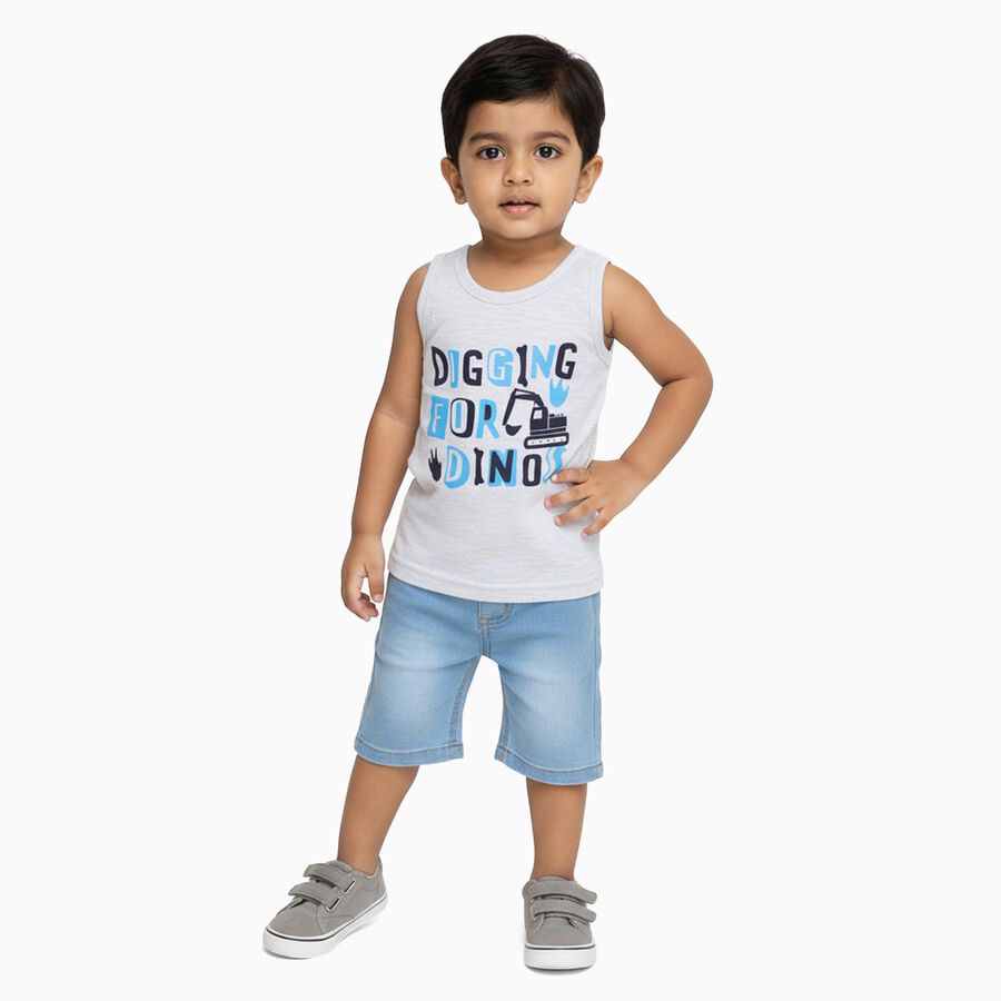 Infants Light Heather Grey Cotton Round Neck Casual Vest, Melange Light Grey, large image number null