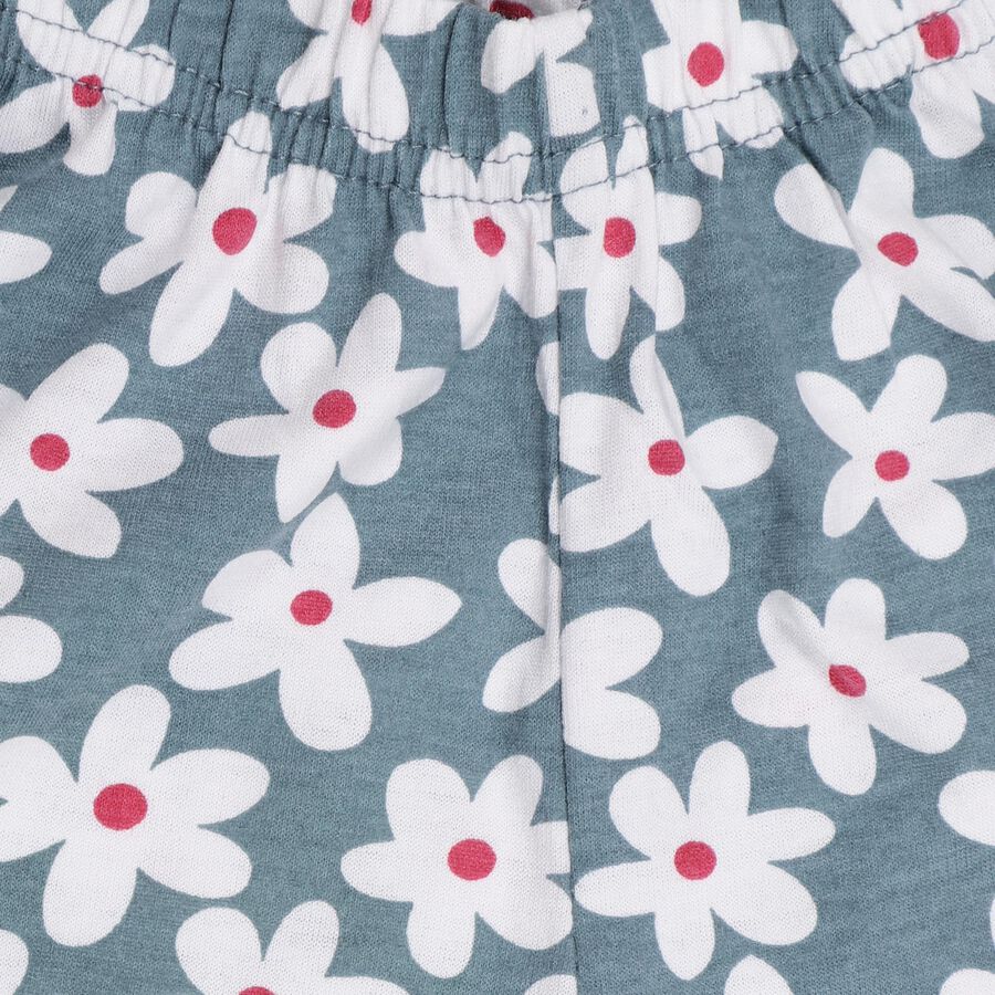 Girls' Muted Slate Blue Floral Printed Regular Fit Pyjama, Dark Grey, large image number null