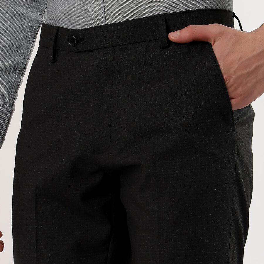 Men's Black Slim Fit Flat-Front Trousers, Black, large