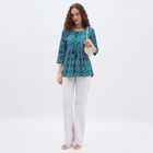 Ladies' Bright Peacock Blue Round Neck Printed Kurti, Teal Blue, small image number null