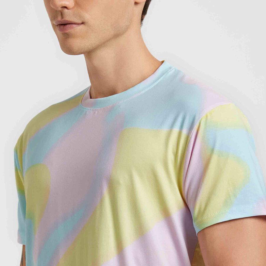 Printed Round Neck T-Shirt, Sky Blue, large image number null