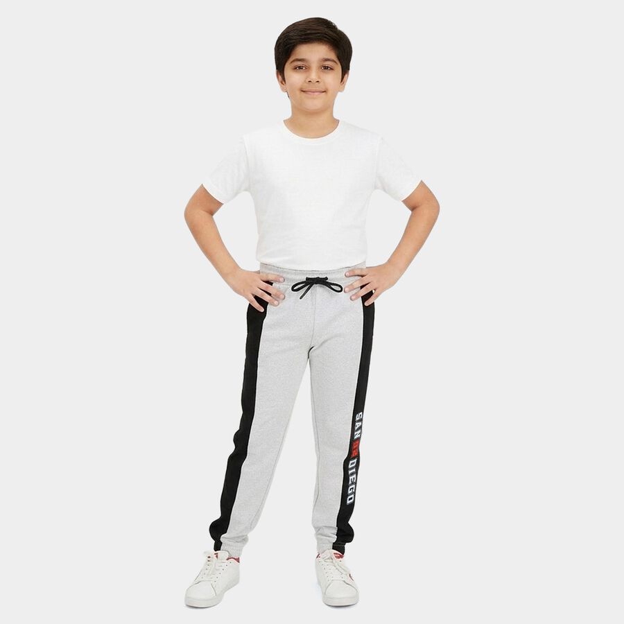 Boys' Navy Blue Regular Fit Solid Pyjama, एक्रू मिश्रित, large