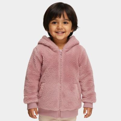 Girls' Soft Dusty Pink Hooded Casual Jacket