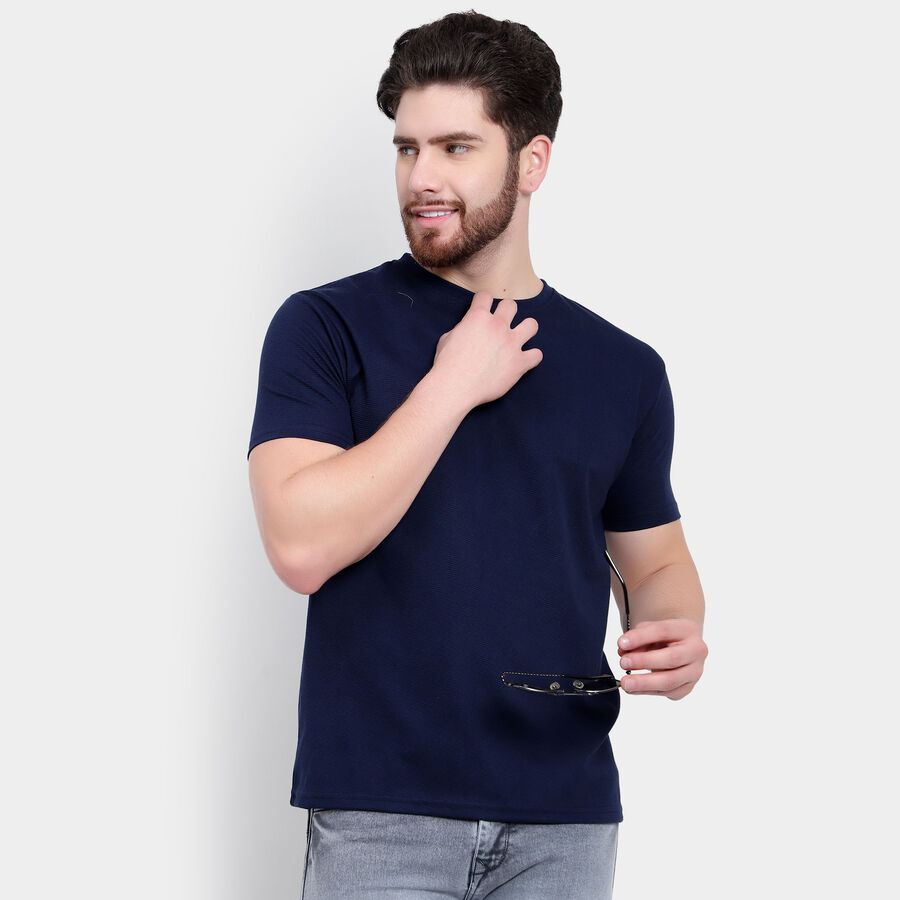 Solid Round Neck T-Shirt, Navy Blue, large image number null