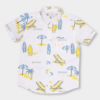 Boys Bright Eggshell White Cotton Classic Casual Shirt