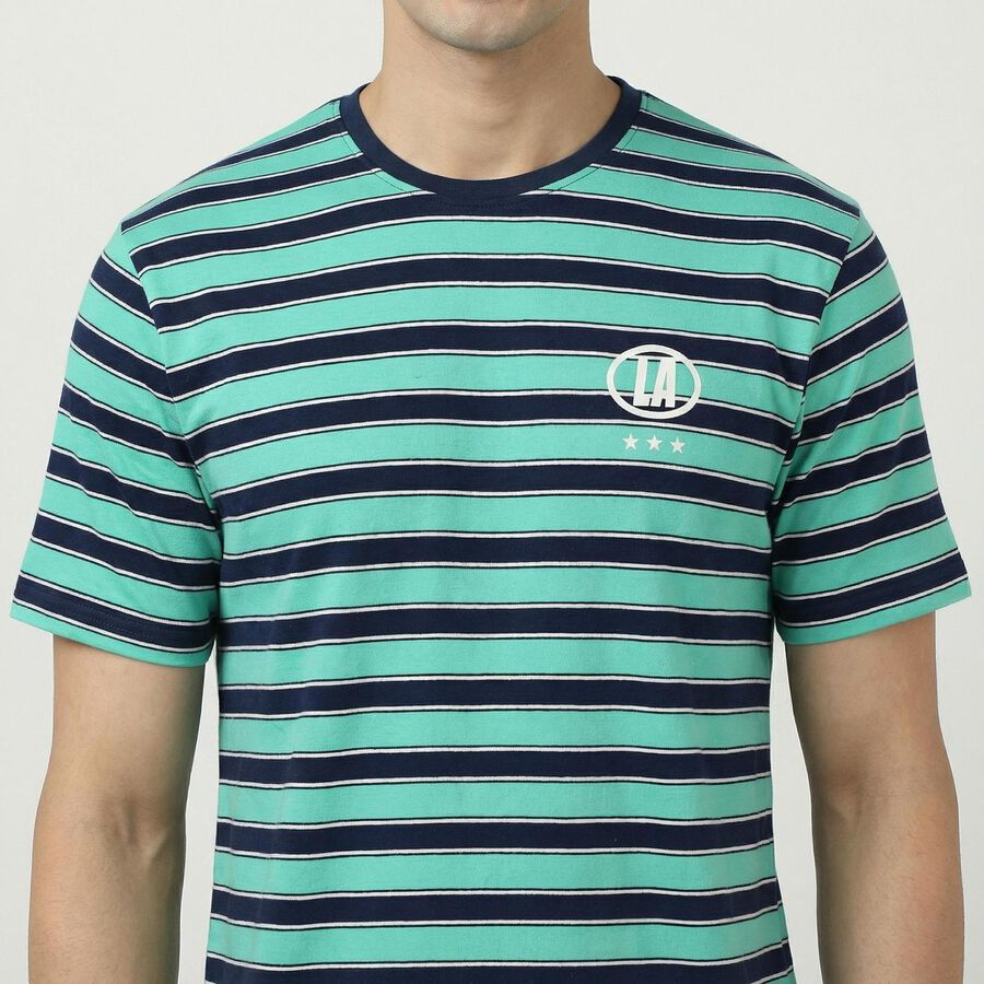 Men's Blue Round Neck Casual T-Shirt, Aqua, large