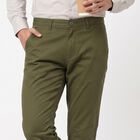 Men's Slim Fit Casual Trousers, ओलिव, small