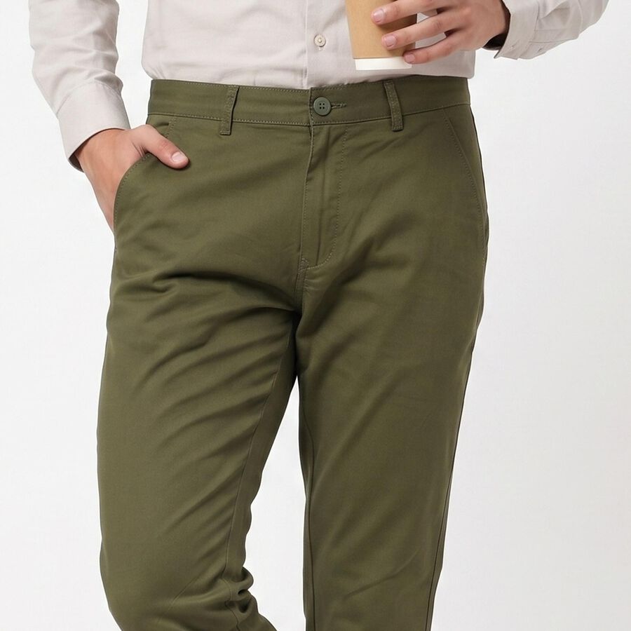 Men's Slim Fit Casual Trousers, ओलिव, large