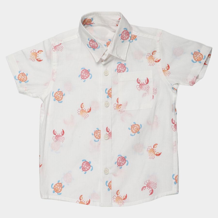 Boys White Cotton Collar Regular Fit Shirt, White, large