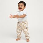 Infants Light Beige Cartoon Printed Fleece Pyjama, Beige, small image number null