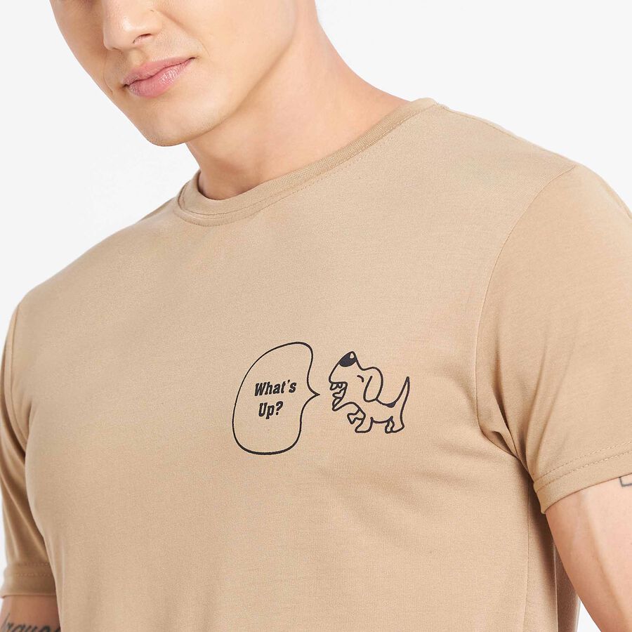 Round Neck T-Shirt, Beige, large image number null