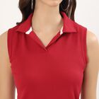 Women's Vibrant Red Polo Collar Sleeveless T-Shirt, Maroon, small image number null