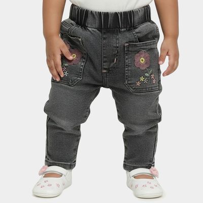 Infants' Light Grey Regular Fit Floral Embroidered Jeans