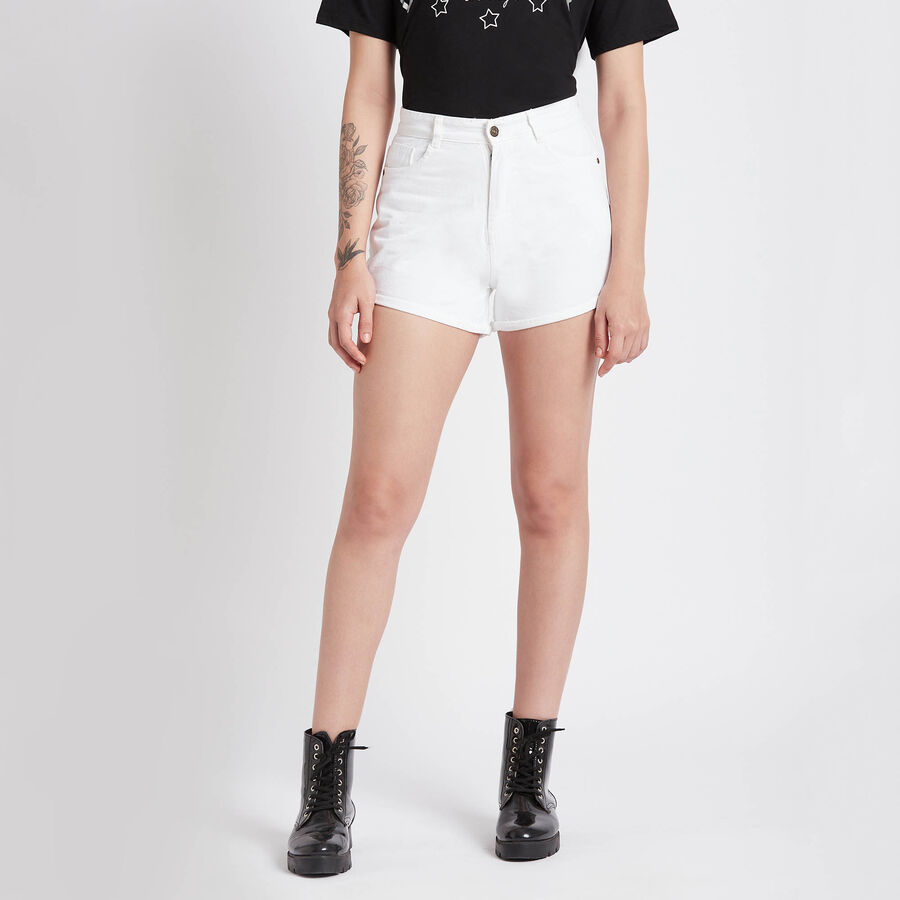 Cotton Solid Shorts, White, large image number null