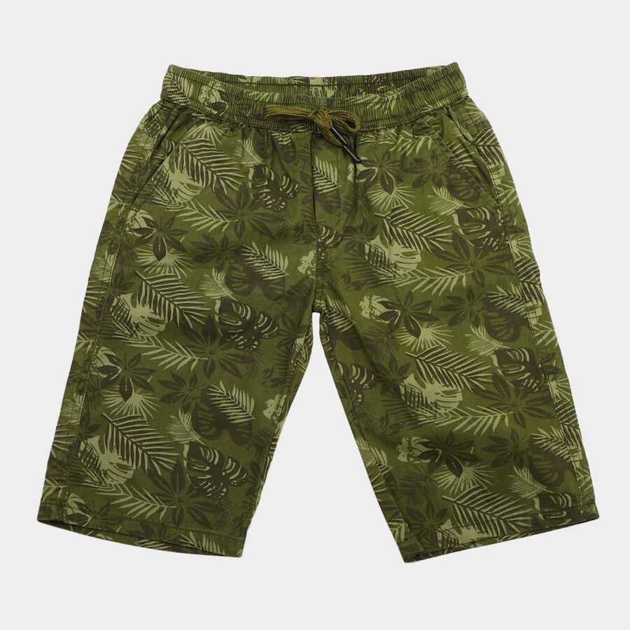 Boys' Olive Green Regular Fit Tropical Print Jamaican Shorts, Olive, large