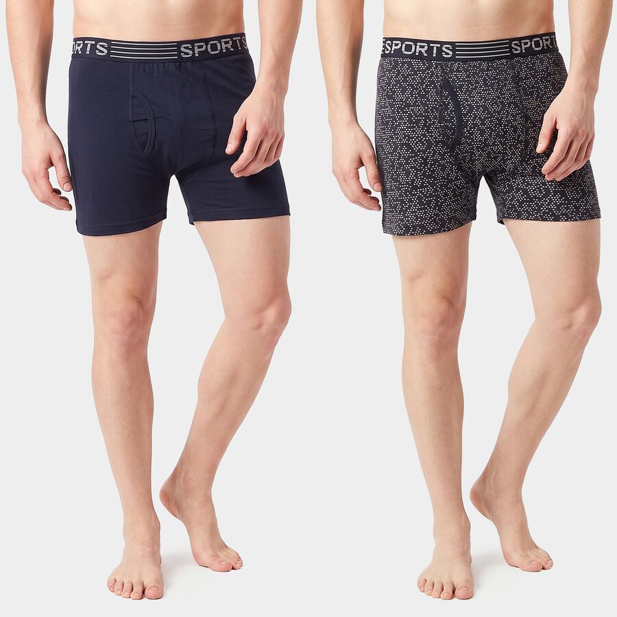 Men's Navy Blue Regular Fit Solid Trunks, Navy Blue, large