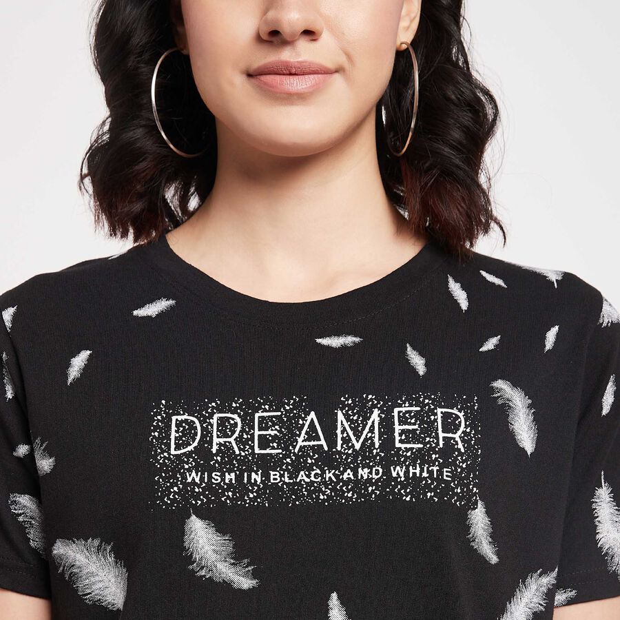 All Over Print Round Neck T-Shirt, Black, large image number null