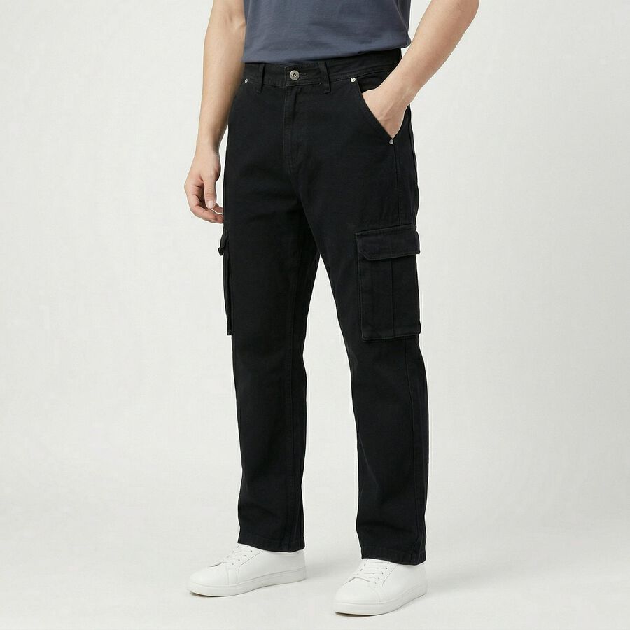 Men's Black Regular Fit Solid Jeans, Black, large