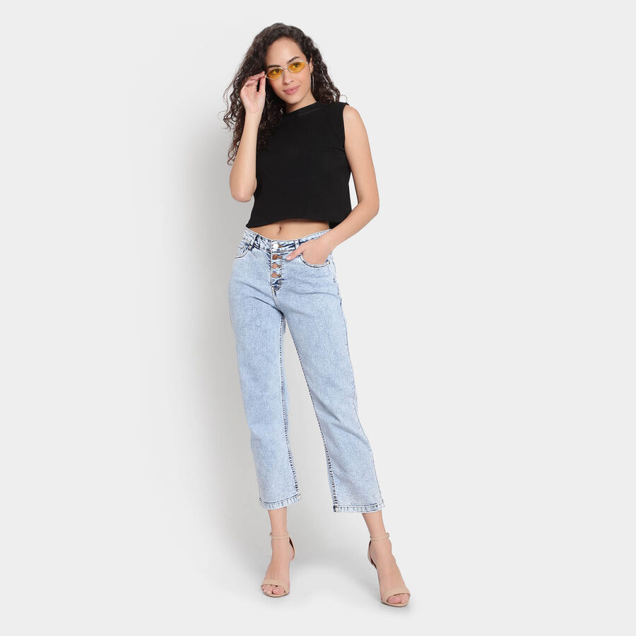 Washed High Rise Wide Leg Jeans, Light Blue, large image number null
