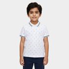 Boys' White Cotton Polo Collar Printed T-Shirt, सफ़ेद, small