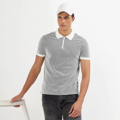 Men's Black Polo Neck Checkered T-Shirt&nbsp;