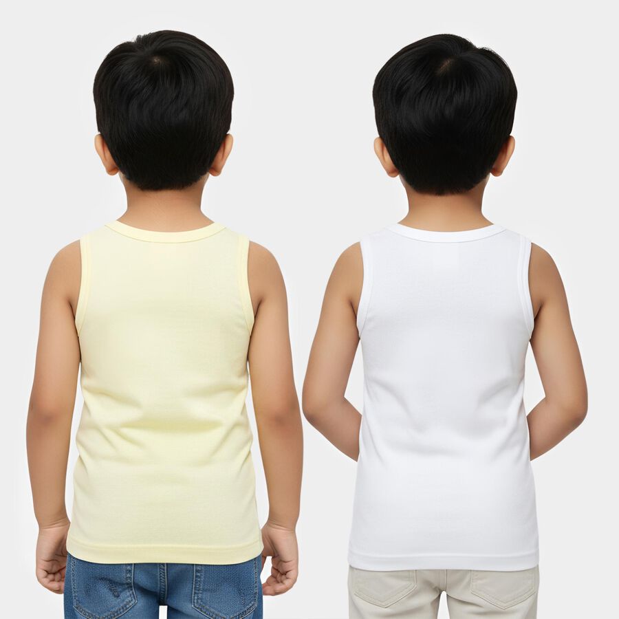 Boys' Multicolour Cotton Round Neck Minimalist Vest, पीला, large