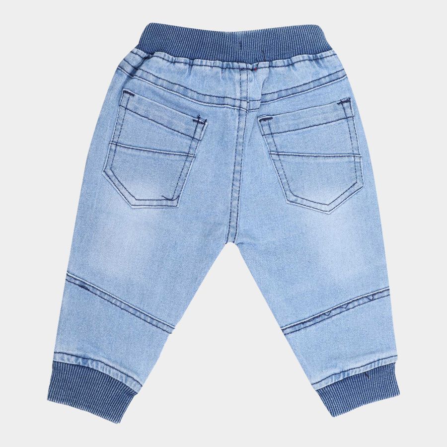 Infants Heavy Wash with Embroidery Rib Waist W Suspende Jogger Fit Jeans, Mid Blue, large image number null