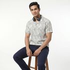 Men's Grey Camp Collar Casual Shirt, Light Grey, small
