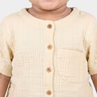 Infants Beige Cotton Round Neck Regular Fit Shirt, Beige, small