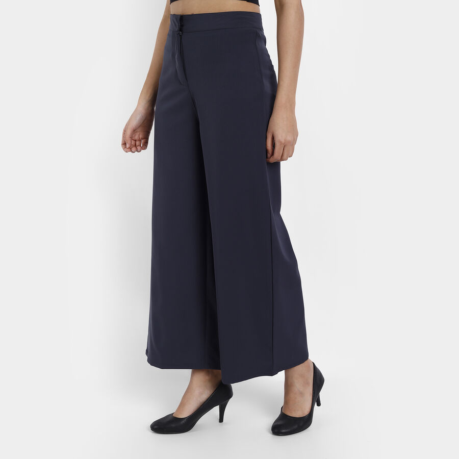 Solid Flared High Rise Trousers, Teal Blue, large image number null