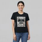 Women's Black Round Neck Minimalist T-Shirt, काला, small