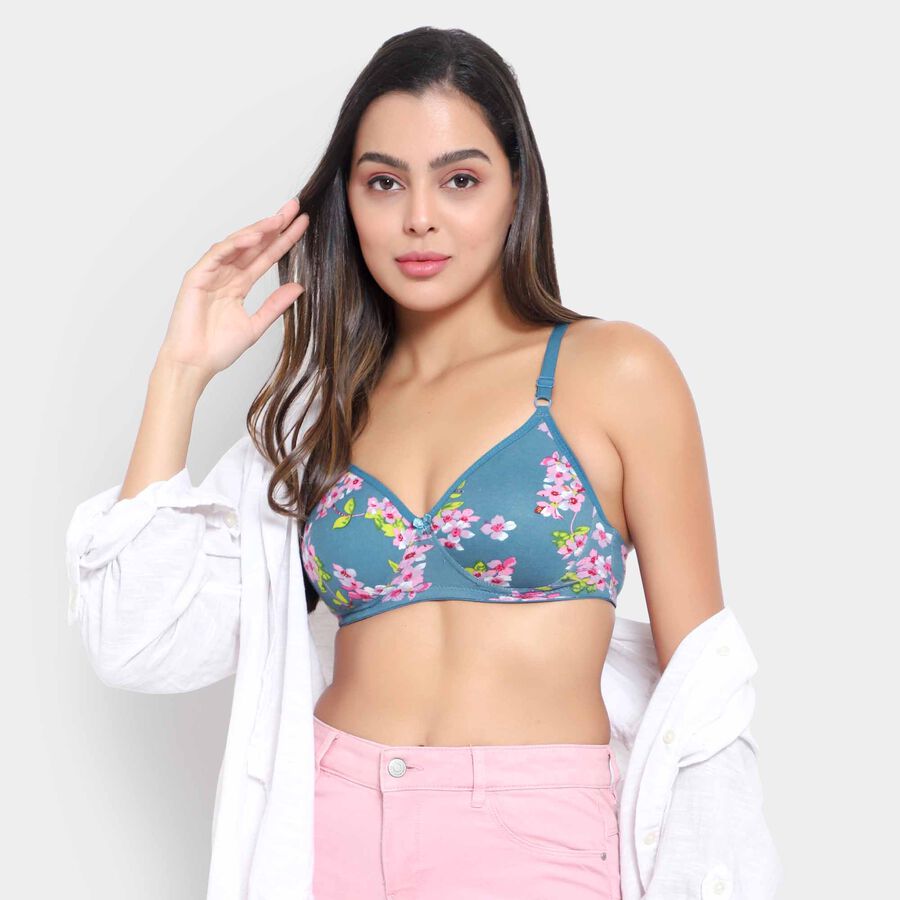 Printed Bra, Teal Blue, large image number null