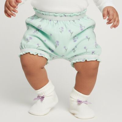 Infant Mint Green Regular Fit Floral Print Bloomers