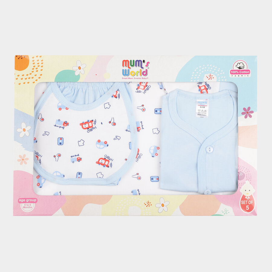 Infants Printed Cotton Baby Gift Set, Light Blue, large image number null