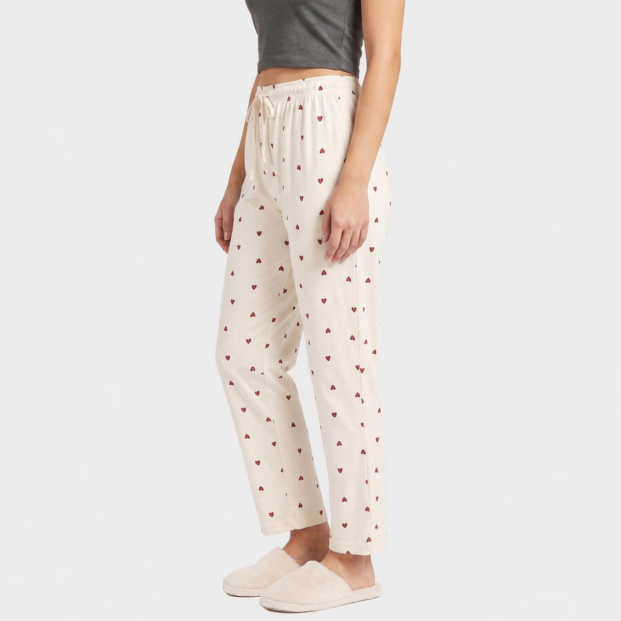 Women's Off White Straight Fit Heart Printed Pyjama, ऑफ व्हाइट, large