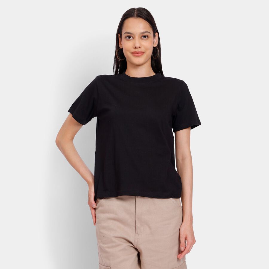 Ladies' 100% Cotton Round Neck T-Shirt, Black, large image number null