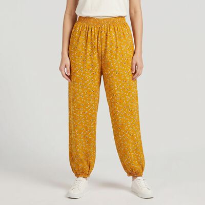 Women's Yellow Floral Printed Harem Pants