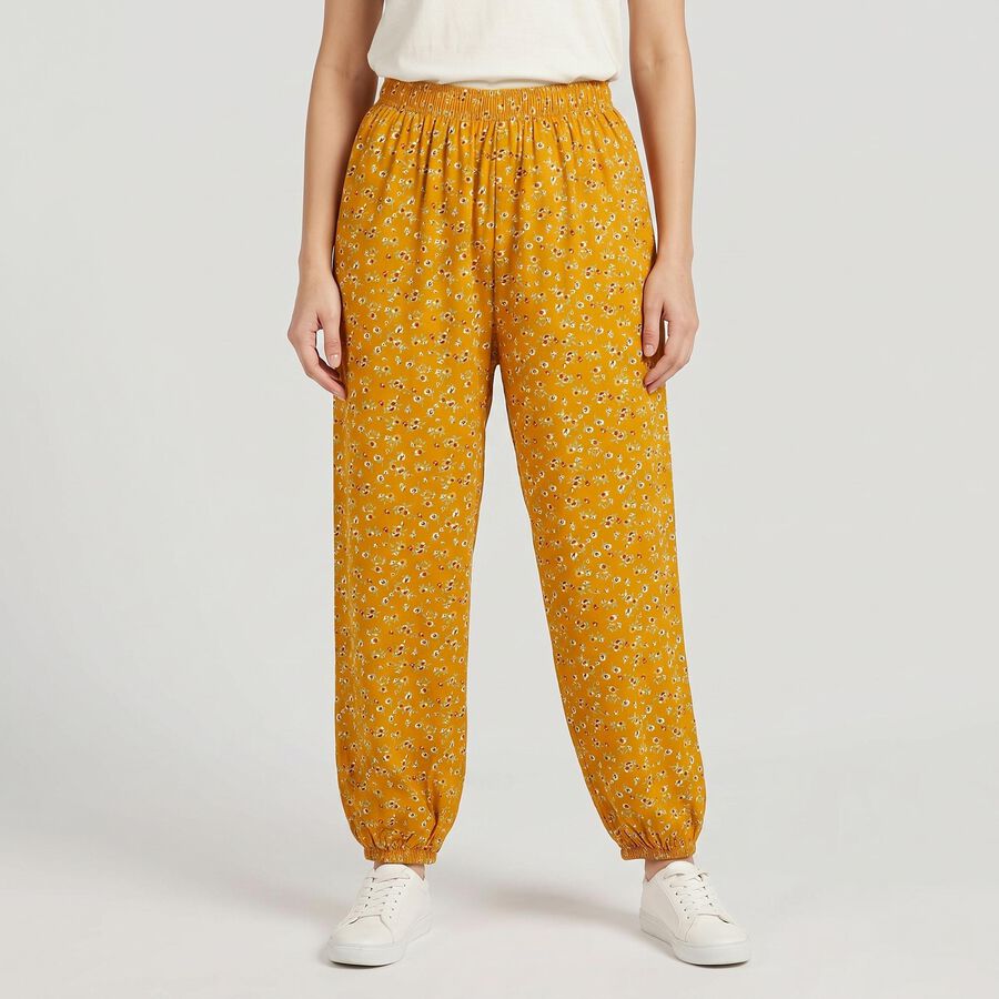 Women's Yellow Floral Printed Harem Pants, Yellow, large