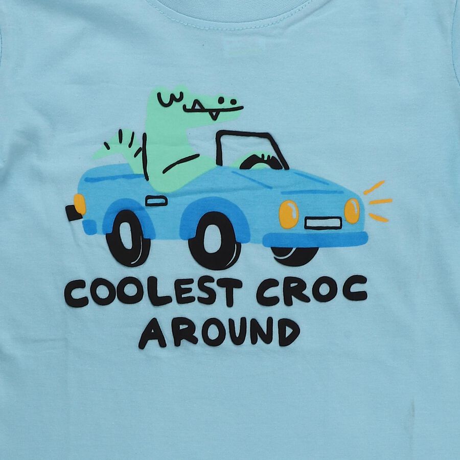 Boys Light Blue Cotton Round Neck Casual T-Shirt, Light Blue, large