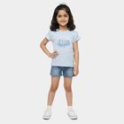 Girls' Light Blue Cotton Round Neck Ruffle Sleeve T-Shirt, Light Blue, small