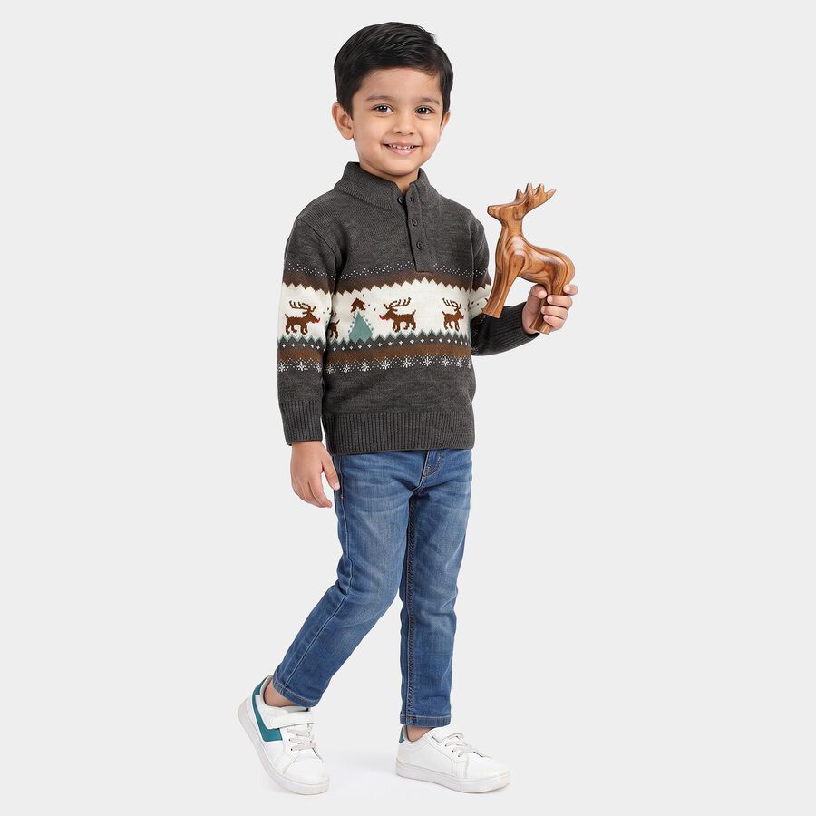 Boys' Charcoal Mock Neck Printed Pullover, चारकोल, large