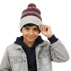 Boys' Grey and Red Striped Knitted Beanie, Ecru Melange, small image number null