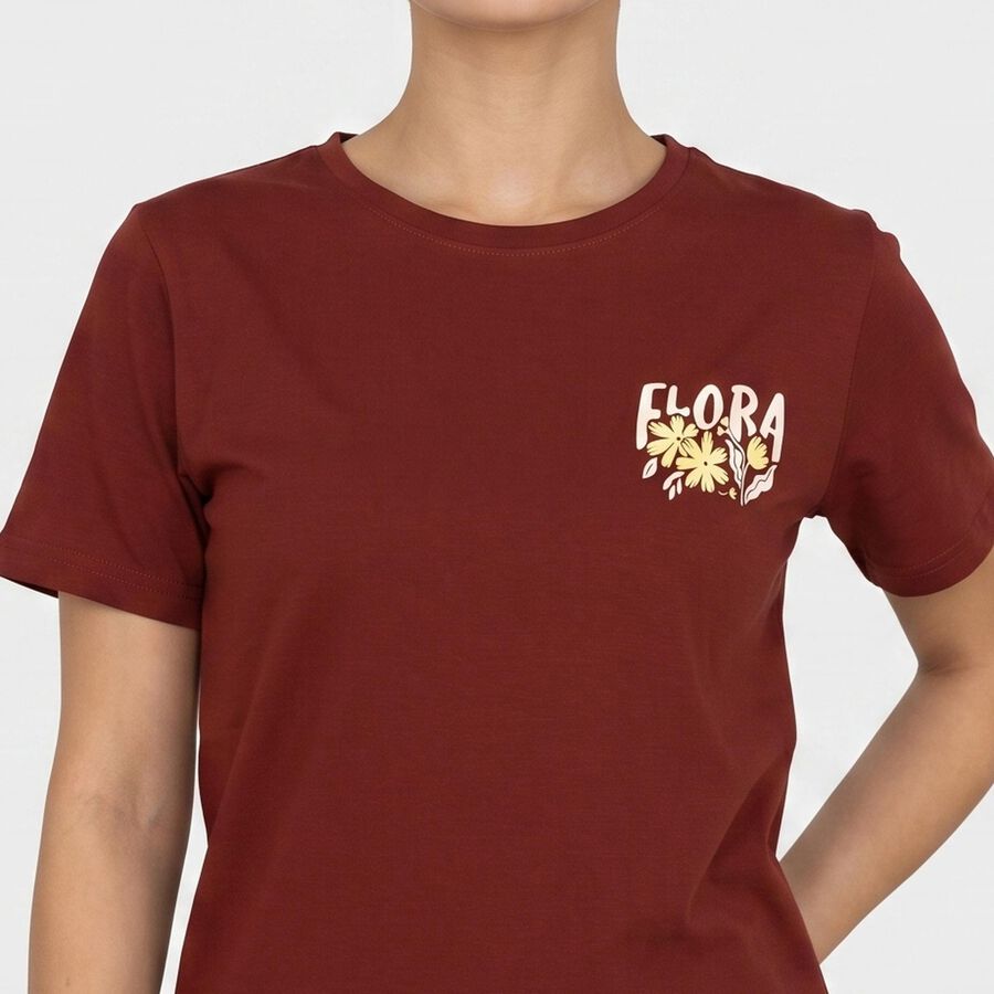 Women Rust Round Neck Regular T-Shirt, Rust, large
