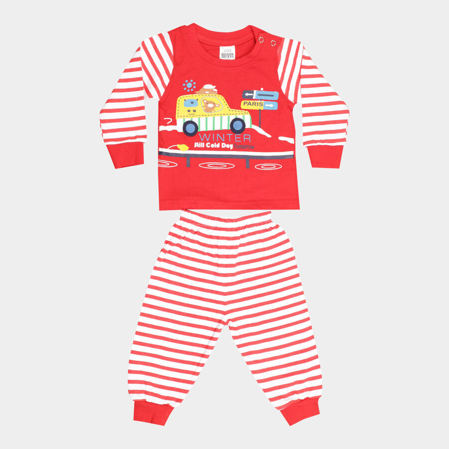 Infants Cotton Round Neck Baba Suit, Red, large image number null